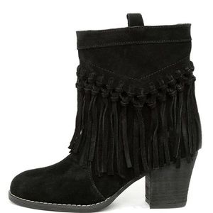 Black suede fringe bootie